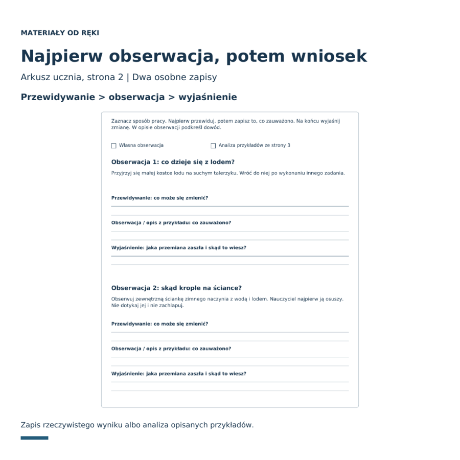 Stany skupienia wody - klasa 4, 2 obserwacje i karty pracy na 45 minut