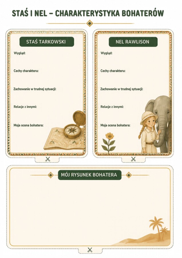 lapbook "W pustyni i w puszczy", karty pdf