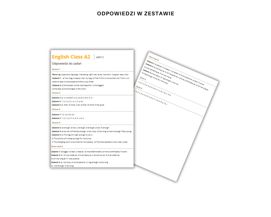 English Class A2  Unit 2 – Stopniowanie przymiotników, as...as, too i enough | Ćwiczenia i testy