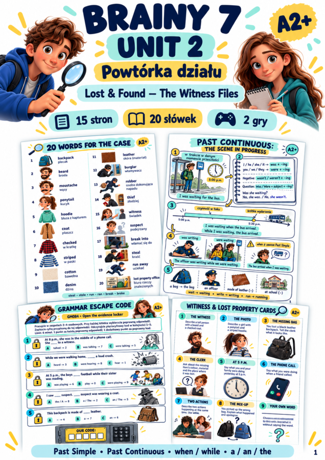 Brainy 7 Unit 2 – powtórka działu A2+ | 15 stron, sketchnote i 2 gry