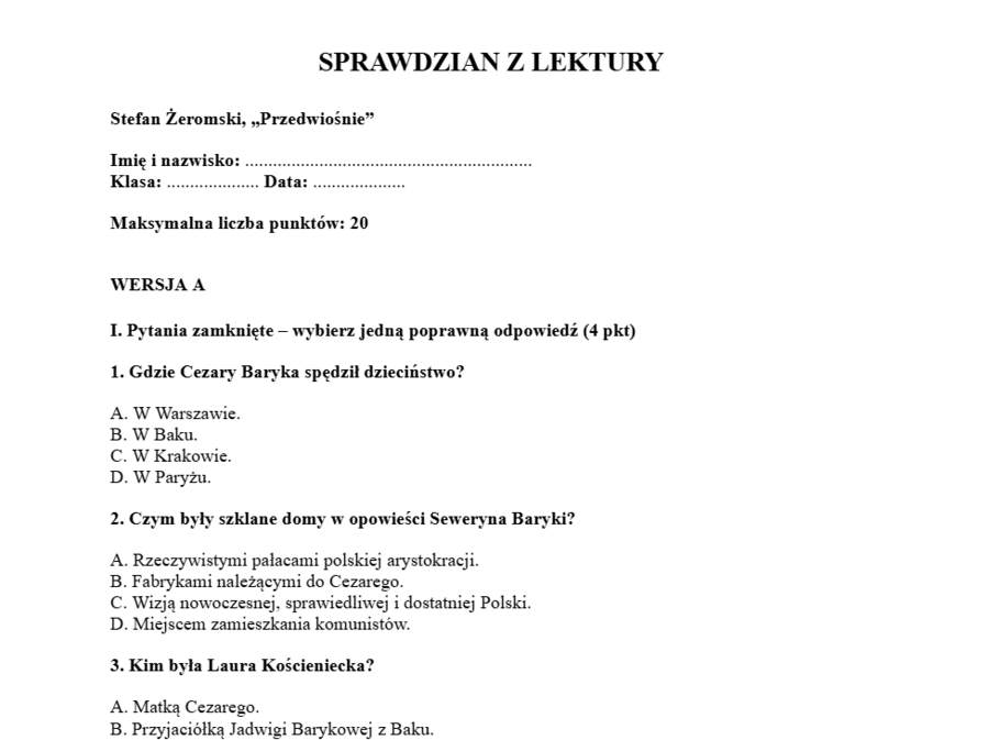 Sprawdzian- Przedwiośnie