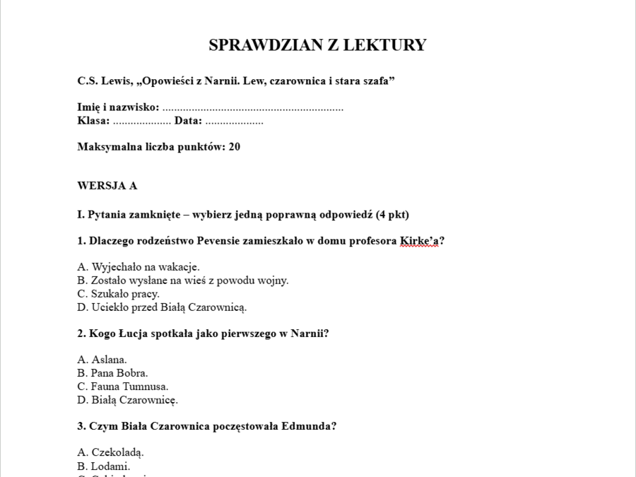 Sprawdzian- Opowieści z Narni