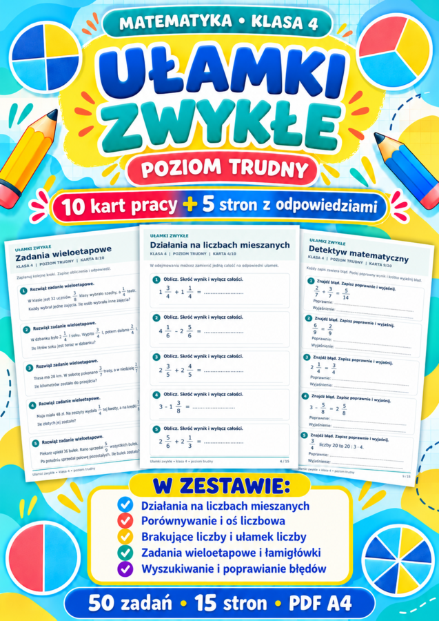 UŁAMKI ZWYKŁE-TRUDNE-klasa 4