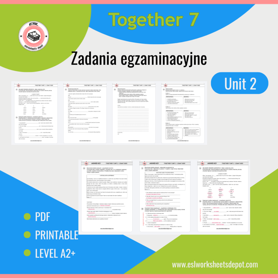 Together 7 Unit 2 - Exam Practice, zadania egzaminacyjne