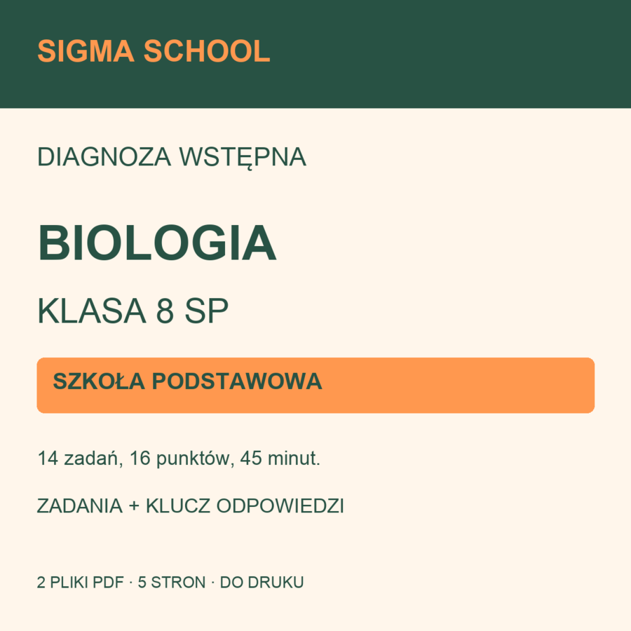 Diagnoza wstępna — biologia, klasa 8 SP + klucz i analiza