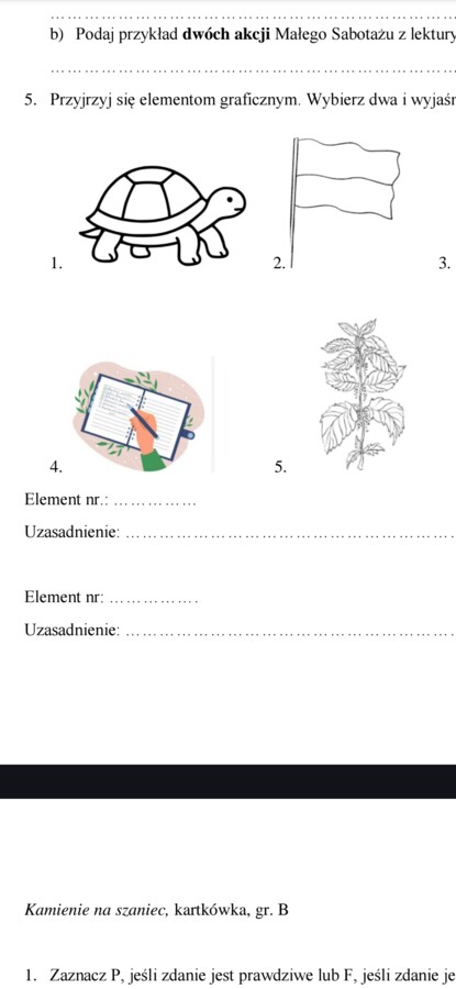 Kamienie na szaniec - kartkówka