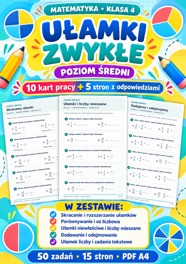 UŁAMKI  ZWYKŁE-ŚREDNIE-klasa 4