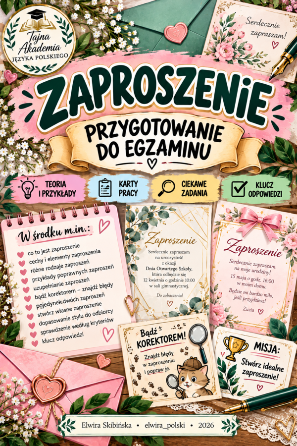 Zaproszenie – karta pracy | Przygotowanie do egzaminu | Język polski