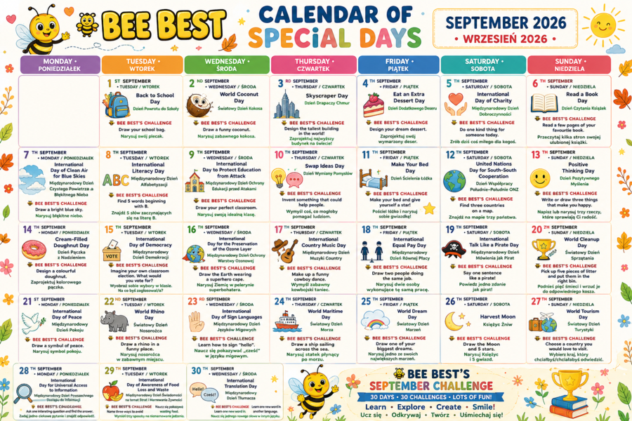 Bee Best - kalendarz dni nietypowych - wrzesień - ang-pol - challenge