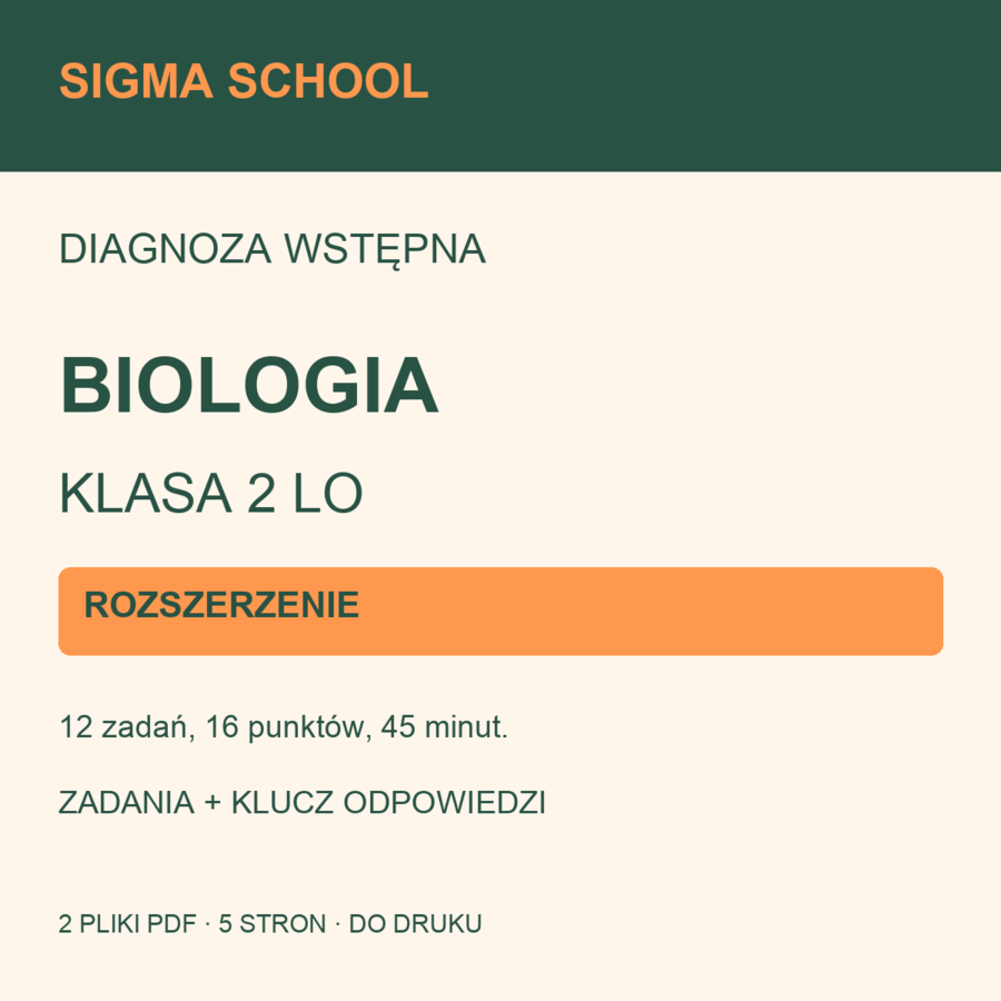 Diagnoza wstępna — biologia, klasa 2 LO — ROZSZERZENIE + klucz i analiza