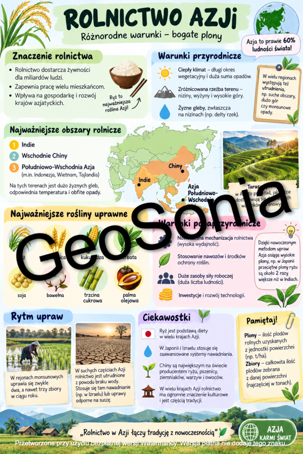 Rolnictwo Azji geografia klasa 8 sketchnotka