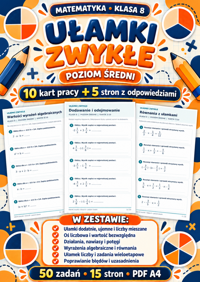 UŁAMKI  ZWYKŁE-ŚREDNIE-klasa 8