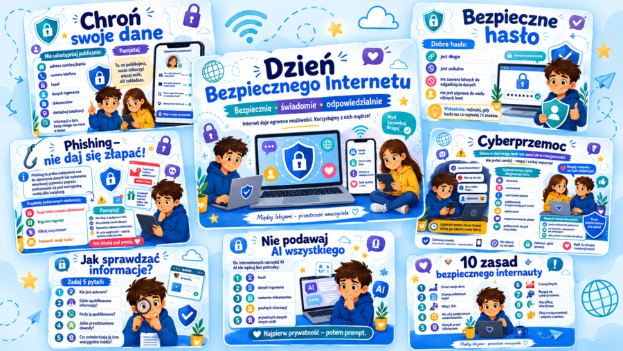 Dzień Bezpiecznego Internetu – 30 plansz edukacyjnych na gazetkę szkolną i zajęcia o bezpieczeństwie w sieci