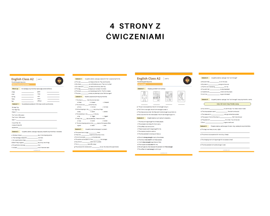 English Class A2  Unit 2 – Stopniowanie przymiotników, as...as, too i enough | Ćwiczenia i testy