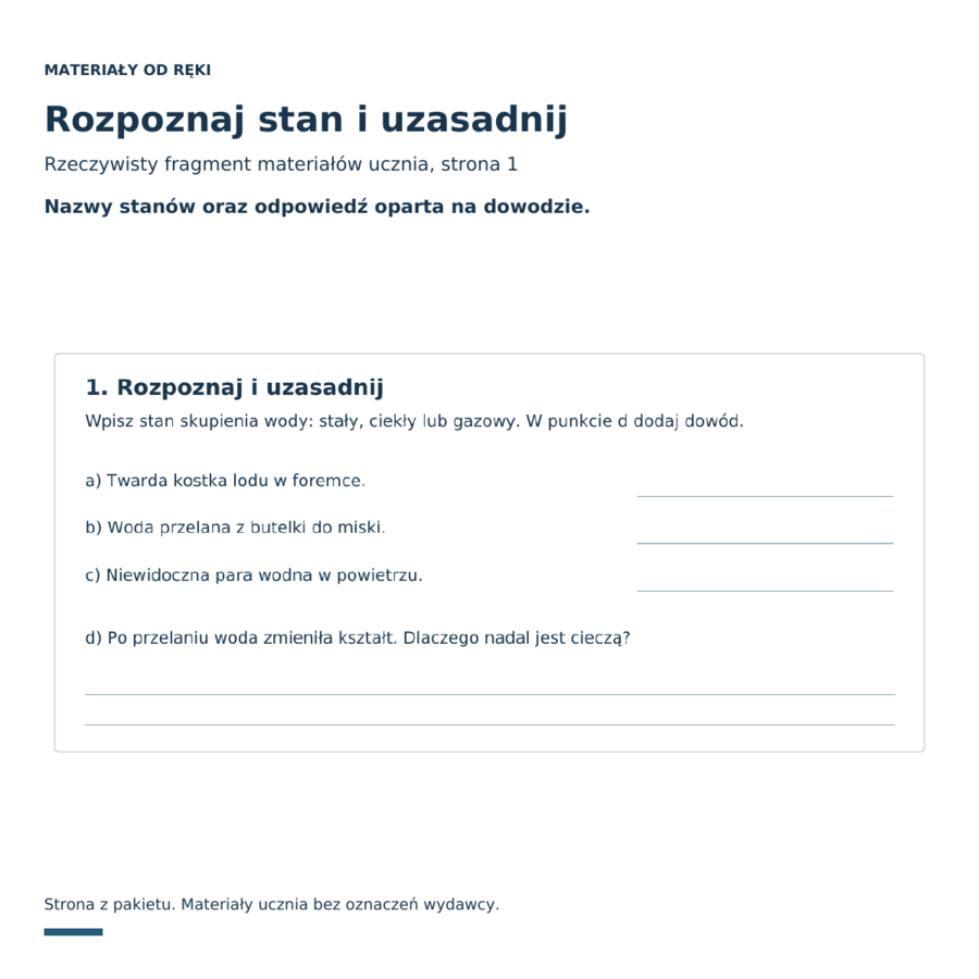 Stany skupienia wody - klasa 4, 2 obserwacje i karty pracy na 45 minut