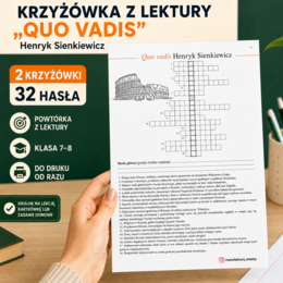 Krzyżówka z lektury „Quo vadis” – karta pracy z odpowiedziami | Klasa 7–8 | powtórka, kartkówka, egzamin ósmoklasisty