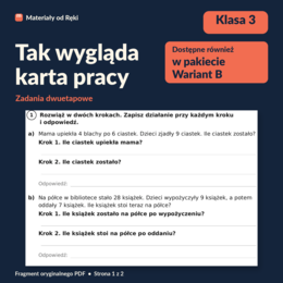 Zadania dwuetapowe: co najpierw, co potem - karta pracy z kluczem | Matematyka, klasa 3 | Wariant B