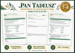 "PAN TADEUSZ" – 6 sprawdzianów do wybranych ksiąg dla klas 7–8, grupy A i B + klucz odpowiedzi