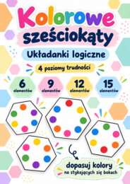Kolorowe sześciokąty – układanki logiczne | 4 poziomy trudności