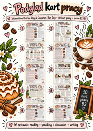 10 kart pracy: Reading, speaking, writing: International Coffee Day & Cinnamon Bun Day – Kanelbullens dag.