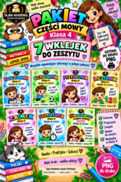 Pakiet części mowy – 7 wklejek do zeszytu | Klasa 4 | Tajna Akademia Języka Polskiego | PNG