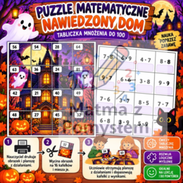 Puzzle matematyczne Halloween – Nawiedzony dom | Tabliczka mnożenia do 100 | Klasa 4 | PDF