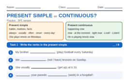 Present Simple vs. Present Continuous- karty pracy (standard i SPE)