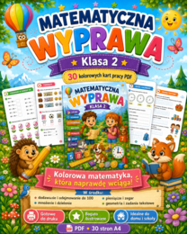 MATEMATYCZNA WYPRAWA – KLASA 2   🧮 Kolorowe karty pracy PDF