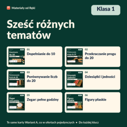 Matematyka klasa 1 - 6 tematów, 6 kart pracy z kluczami | Pakiet Wariant A