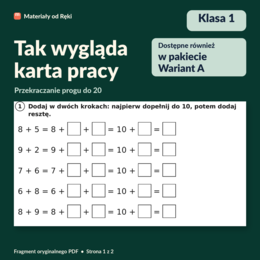 Przekraczanie progu dziesiątkowego do 20 - karta pracy z kluczem | Matematyka, klasa 1 | Wariant A