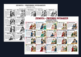 "ZEMSTA" Aleksandra Fredry – kolejność wydarzeń. Ilustrowany plan i rozsypanki