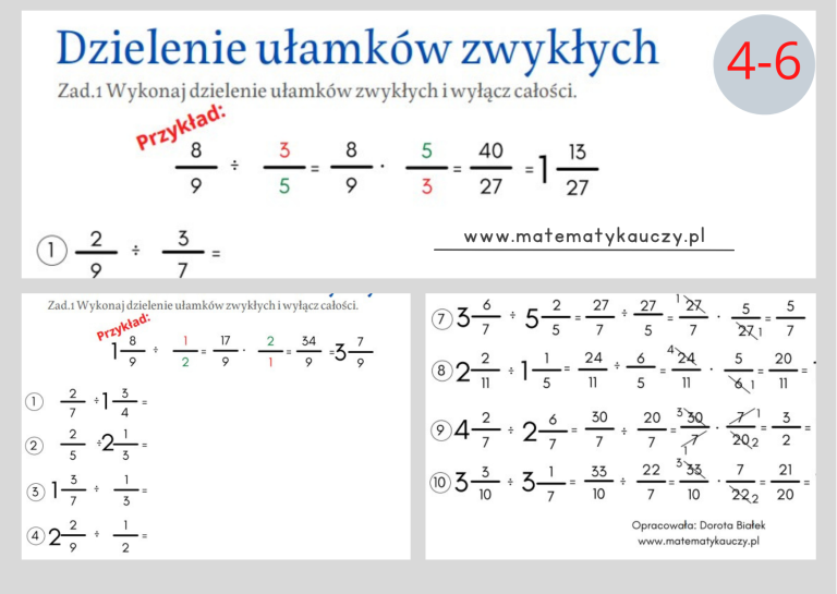 Mnożenie Ułamków Zwykłych Karty Pracy Kl4 Kl6 Pdf RozwiĄzania • Złoty Nauczyciel 5099