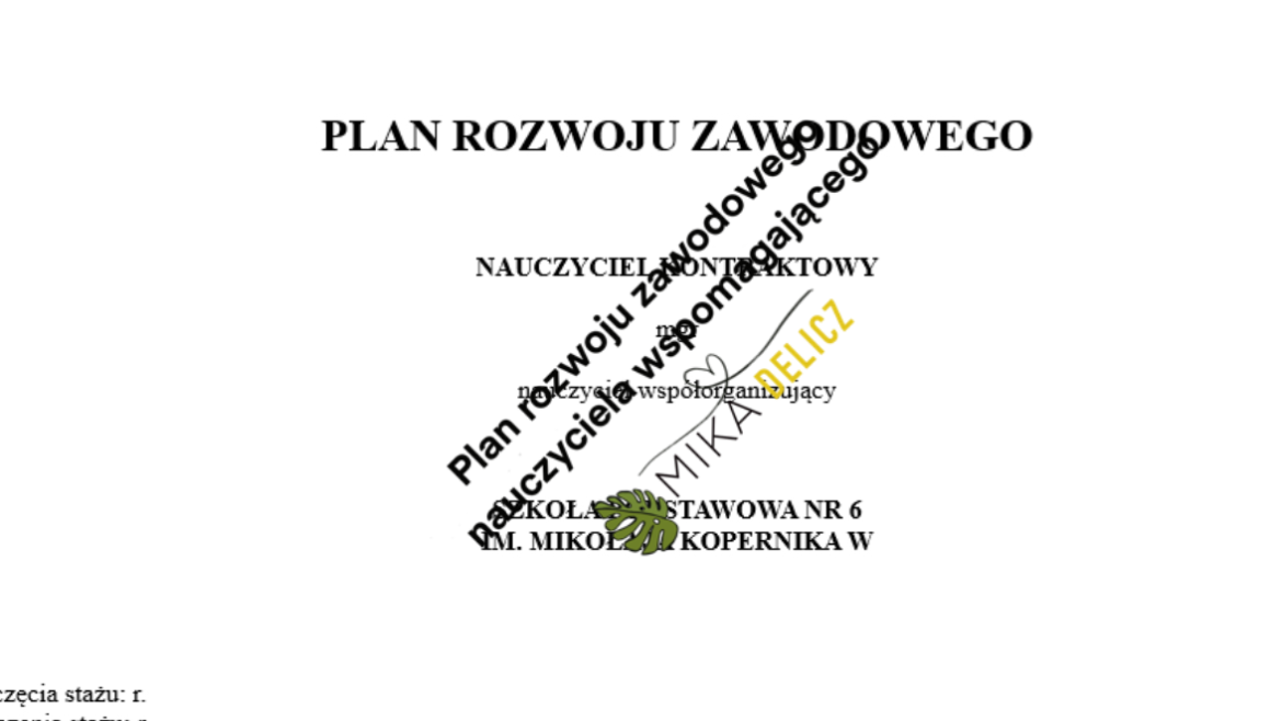 Plan Rozwoju Zawodowego Nauczyciela Wspomagaj Cego Z Oty Nauczyciel