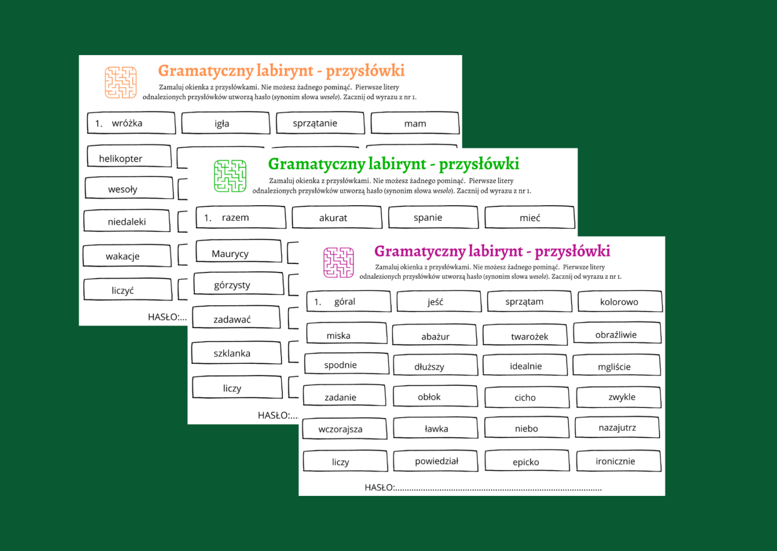 Gramatyczny Labirynt PrzysŁÓwki Przysłówek Części Mowy Karta Pracy Kl4 5 • Złoty 5438