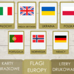 Karty obrazkowe – flagi Europy – litery pisane