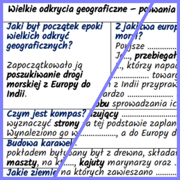 Wielkie Odkrycia Geograficzne Pocz Tek Uwarunkowania I Przebieg Notatki I Karta Pracy