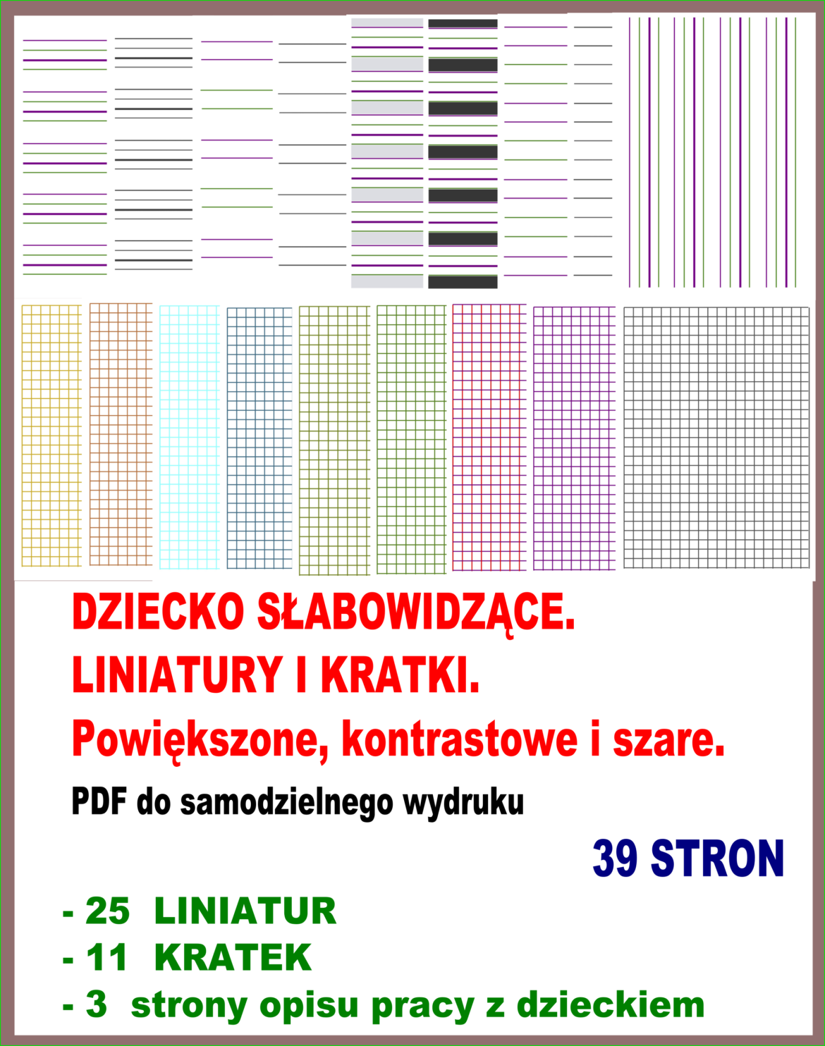 Dziecko słabowidzący liniatury i kratki