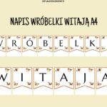 Napis WRÓBELKI WITAJĄ tło kolor, na rozpoczęcie roku szkolnego/przedszkolnego Format A4