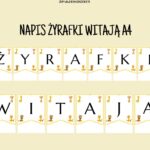 Napis ŻYRAFKI WITAJĄ tło kolor, na rozpoczęcie roku szkolnego/przedszkolnego Format A4