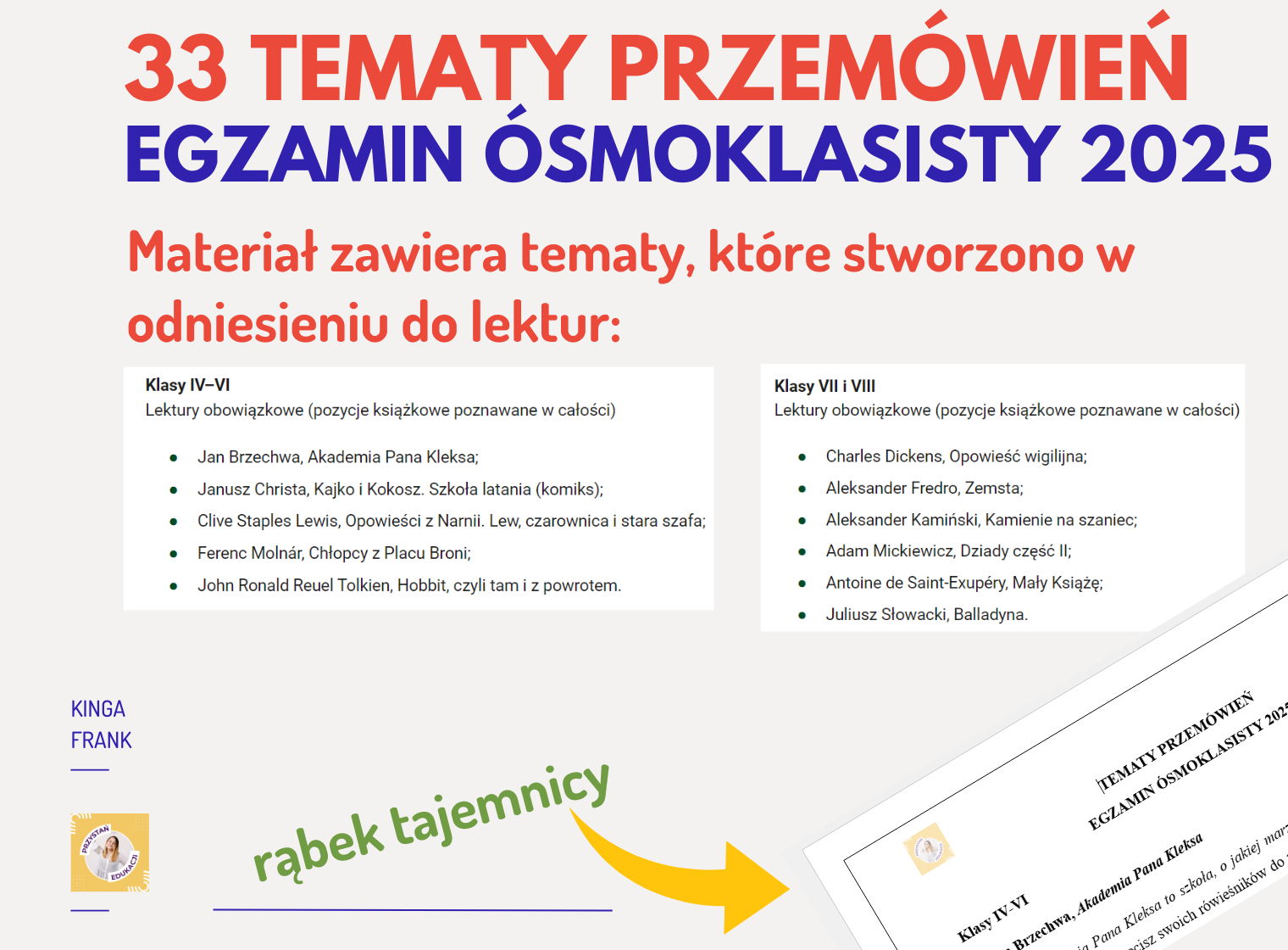 33 tematy PRZEMÓWIEŃ na EGZAMIN ÓSMOKLASISTY 2025! Przemówienie na E8