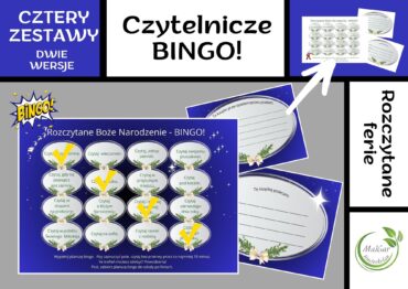 Strona tytułowa materiału edukacyjnego Czytelnicze BINGO! – zabawy czytelniczej dla dzieci, zachęcającej do czytania podczas ferii i wakacji