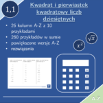 Kwadrat i pierwiastek kwadratowy liczb całkowitych | matematyka | 26 kolumn