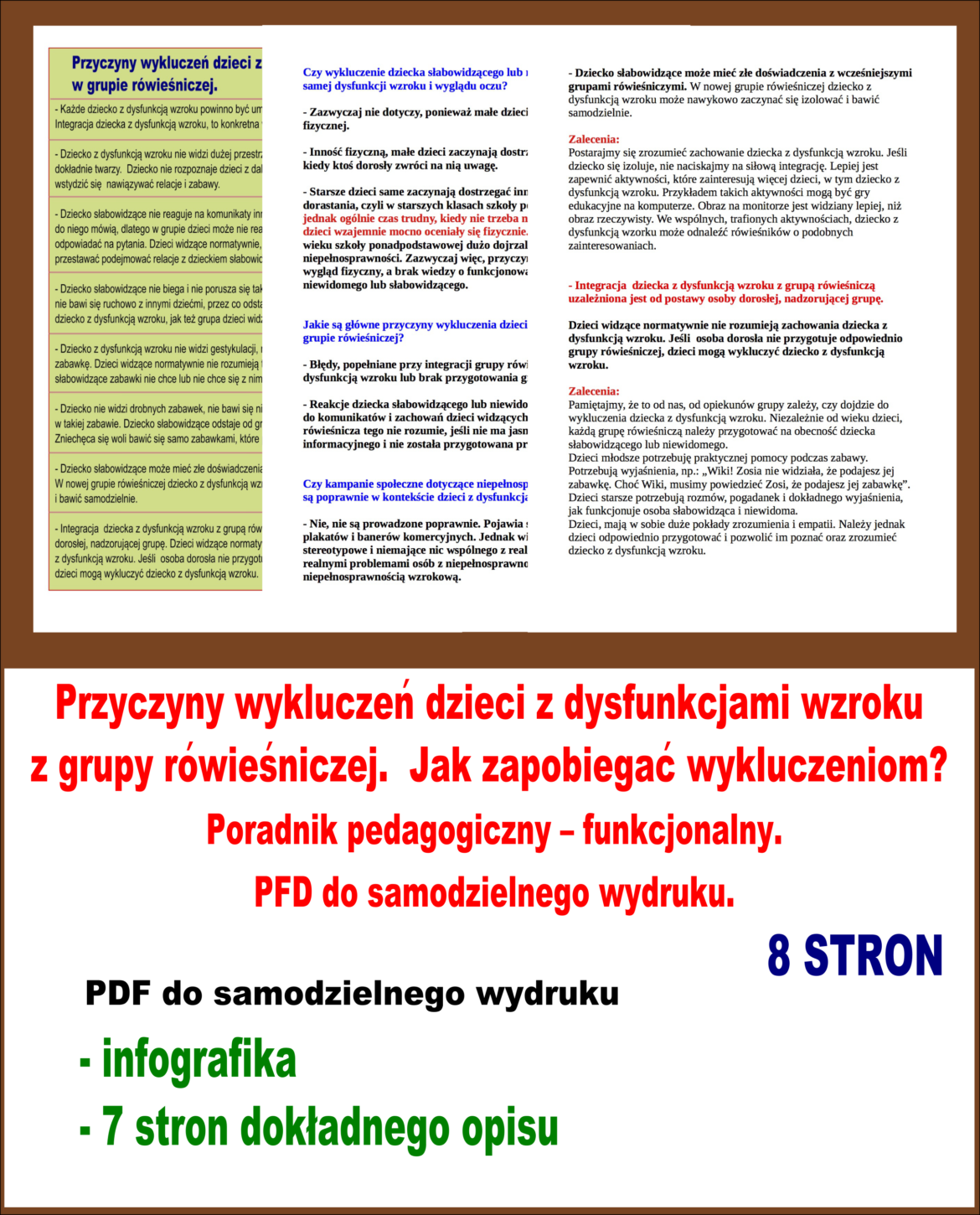 Przyczyny wykluczeń dzieci z dysfunkcjami wzroku z grupy rówieśniczej. Jak zapobiegać wykluczeniom?Poradnik pedagogiczny – funkcjonalny.