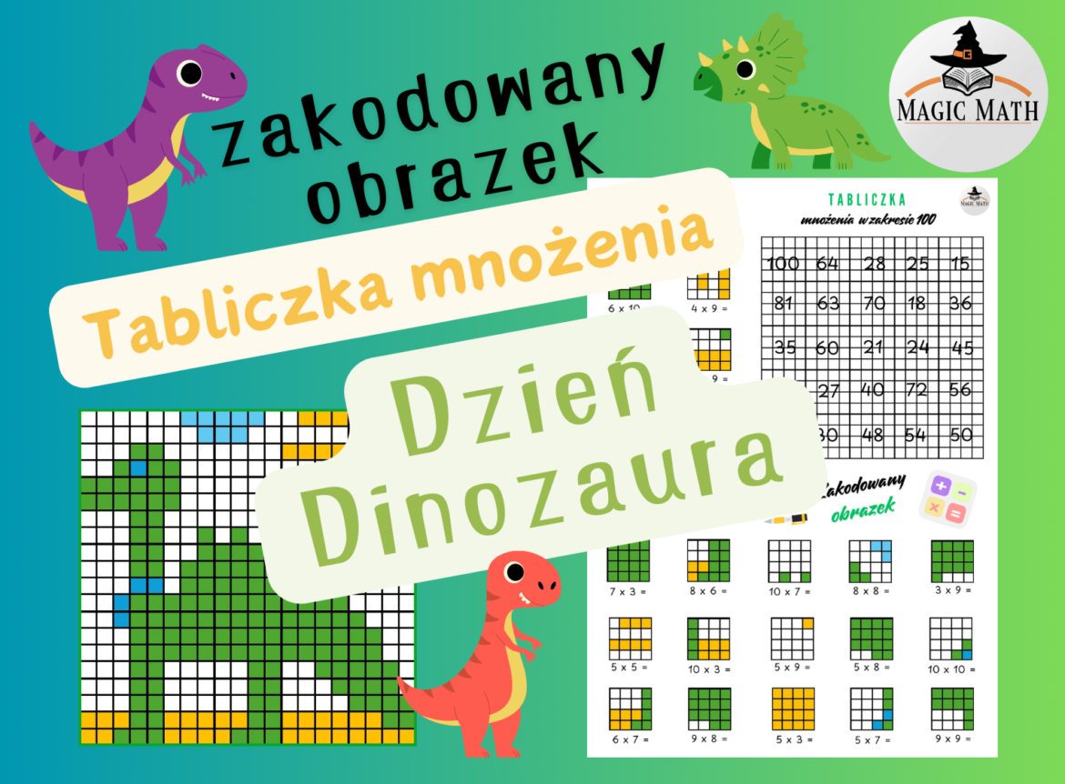 dzień dinozaura, tabliczka mnożenia, zakodowany obrazek