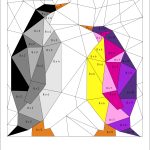 Tabliczka mnożenia, mnożenie przez 7, wielokrotności, kolorowanka geometryczny kot
