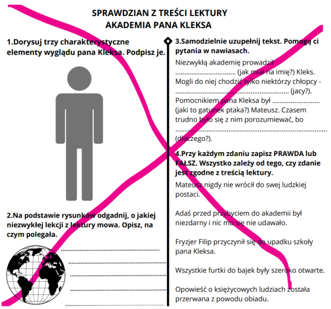 Sprawdzian Z Treści Lektury Akademia Pana Kleksa • Złoty Nauczyciel