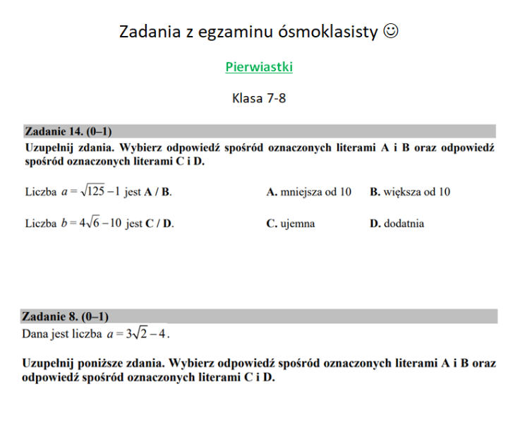 Pierwiastki Na Egzaminie ósmoklasisty Klasa 7 8 🙂 • Złoty Nauczyciel 2904