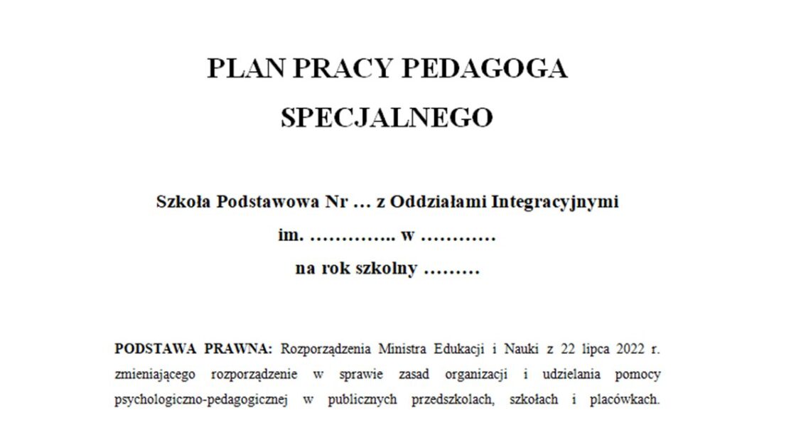 Plan Pracy Pedagoga Specjalnego • Złoty Nauczyciel