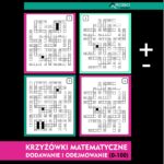 Krzyżówki matematyczne dodawanie do 100, zestaw- 4 szt. Dzień matematyki, nauka przez zabawę.